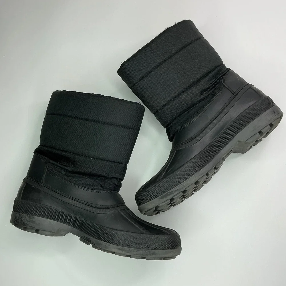 Black Snow Boots Mens Size 9 Insulated Waterproof Shell Hook and Loop HB22001